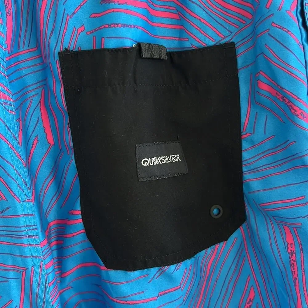 Quiksilver Volley Shorts Pink Blue Geometric Elastic Waist Casual Swim Hybrid L